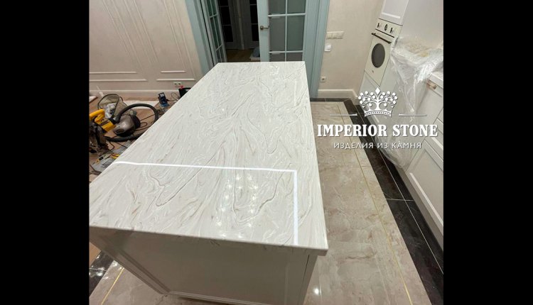 Кухонный остров из искусственного камня Tristone V-900 Carrara Lunar Marble - фото