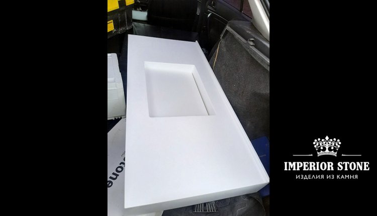 Столешница с щелевой мойкой LG Hi-Macs S034 Diamond White коллекция Solid - фото